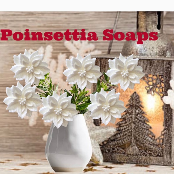 Set 6, Christmas Poinsettia Flower, Artisian Holiday, Baby Shower, Bathroom - Picture 10 of 13